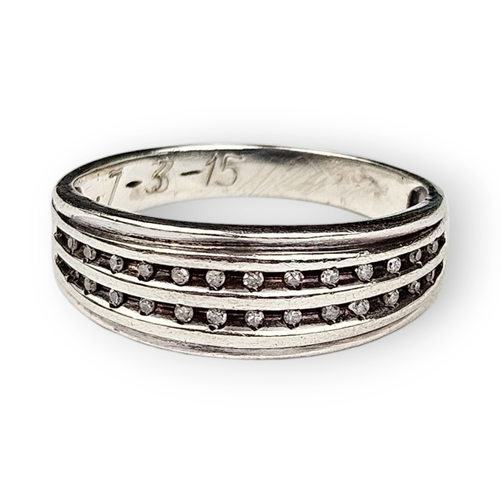 Diamond Sterling Ring Half Eternity Band Double Row Channel Set 925 Silver 9.25